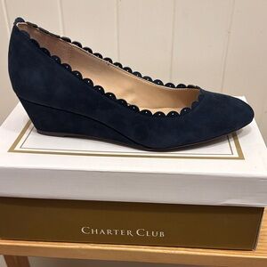 Charter Club Dark Blue Scalloped Wedges